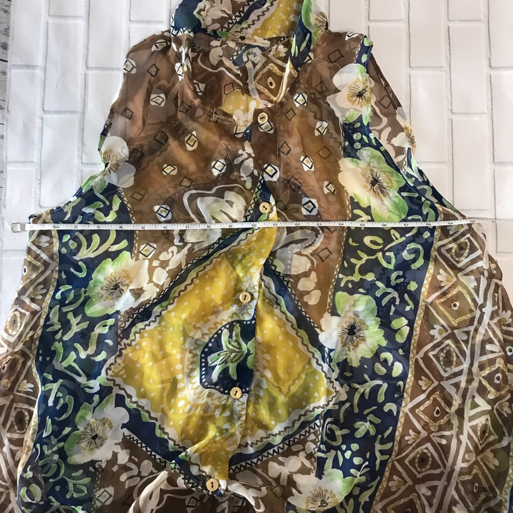 Button up sheer patterned beach cover up - Picture 2 of 2